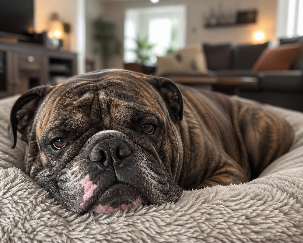 Resources bulldog on fluffy bed