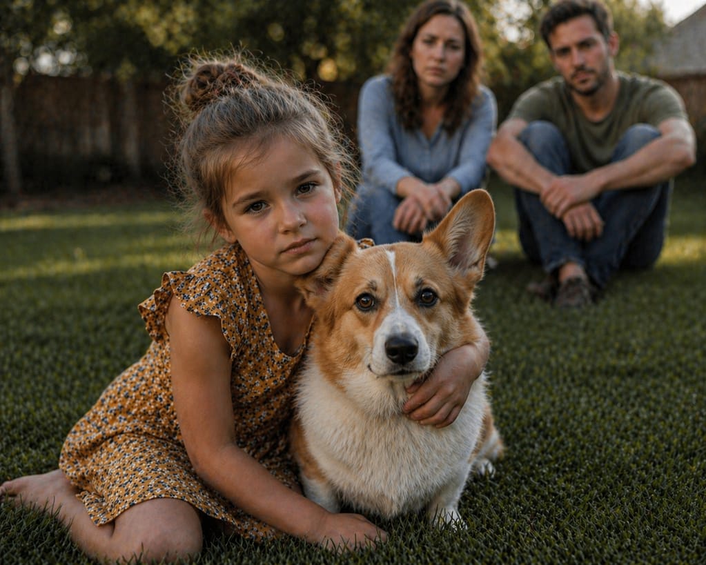 Resources corgi with sad little girl'