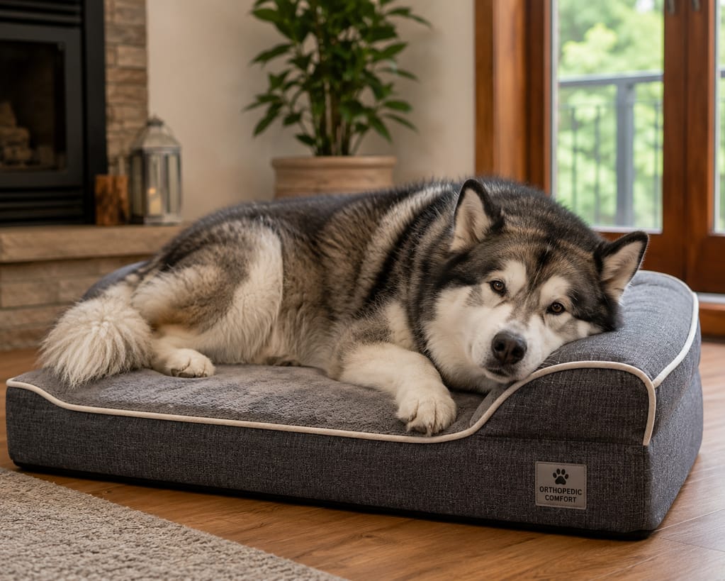 How Vets Diagnose FCE (Fibrocartilaginous Embolism) husky on orthopedic bed