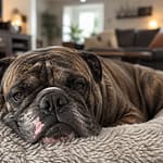 bulldog on fluffy bed bulldog on fluffy bed